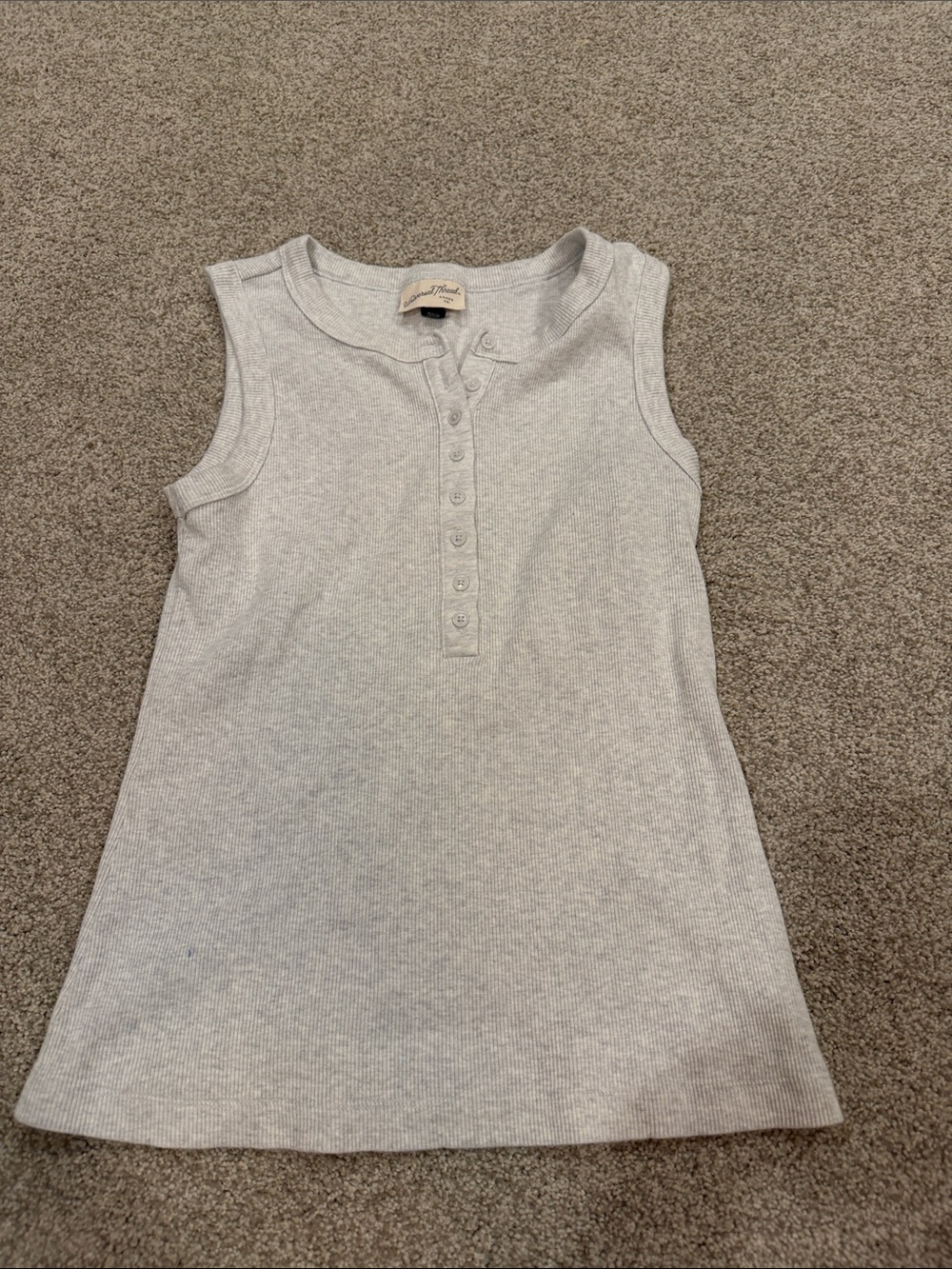 Girls' Sleeveless Ribbed Henley Tank - Light Gray